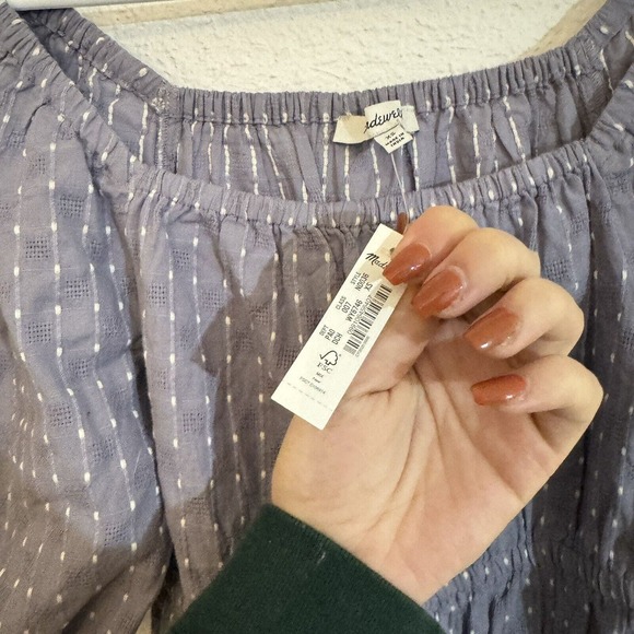 Madewell Smocked-Waist Crop Top in Textured Dot Size Xs Purple New Polka Dot - Picture 5 of 8